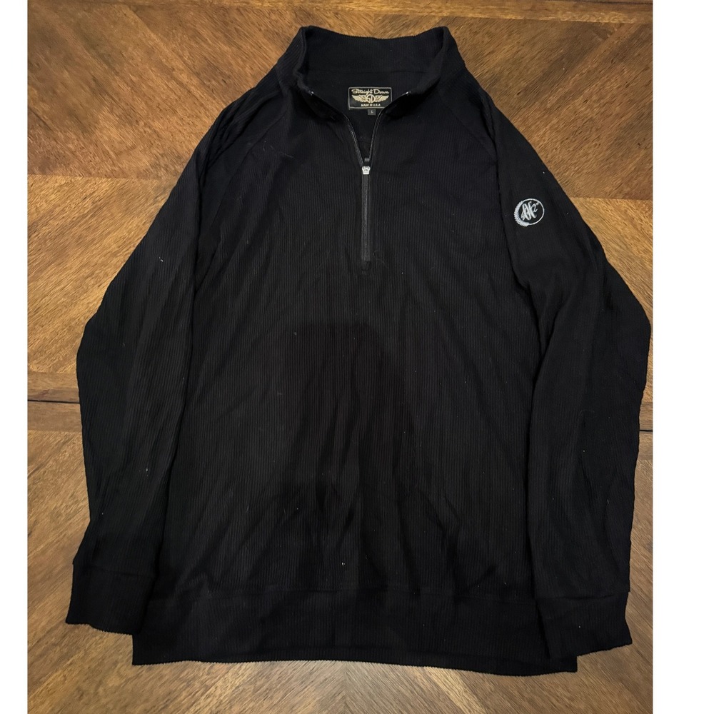 Straight Down Mens 1/4 Zip Pullover Sweatshirt Black Corduroy Size Large |Q1